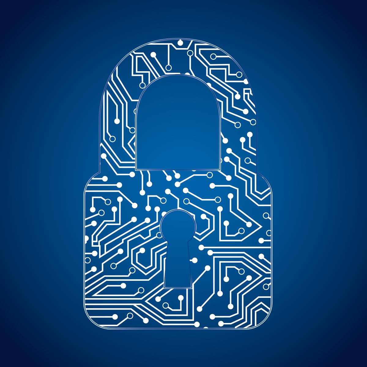 Digital representation of a padlock on a blue background keeping your business safe from a disater