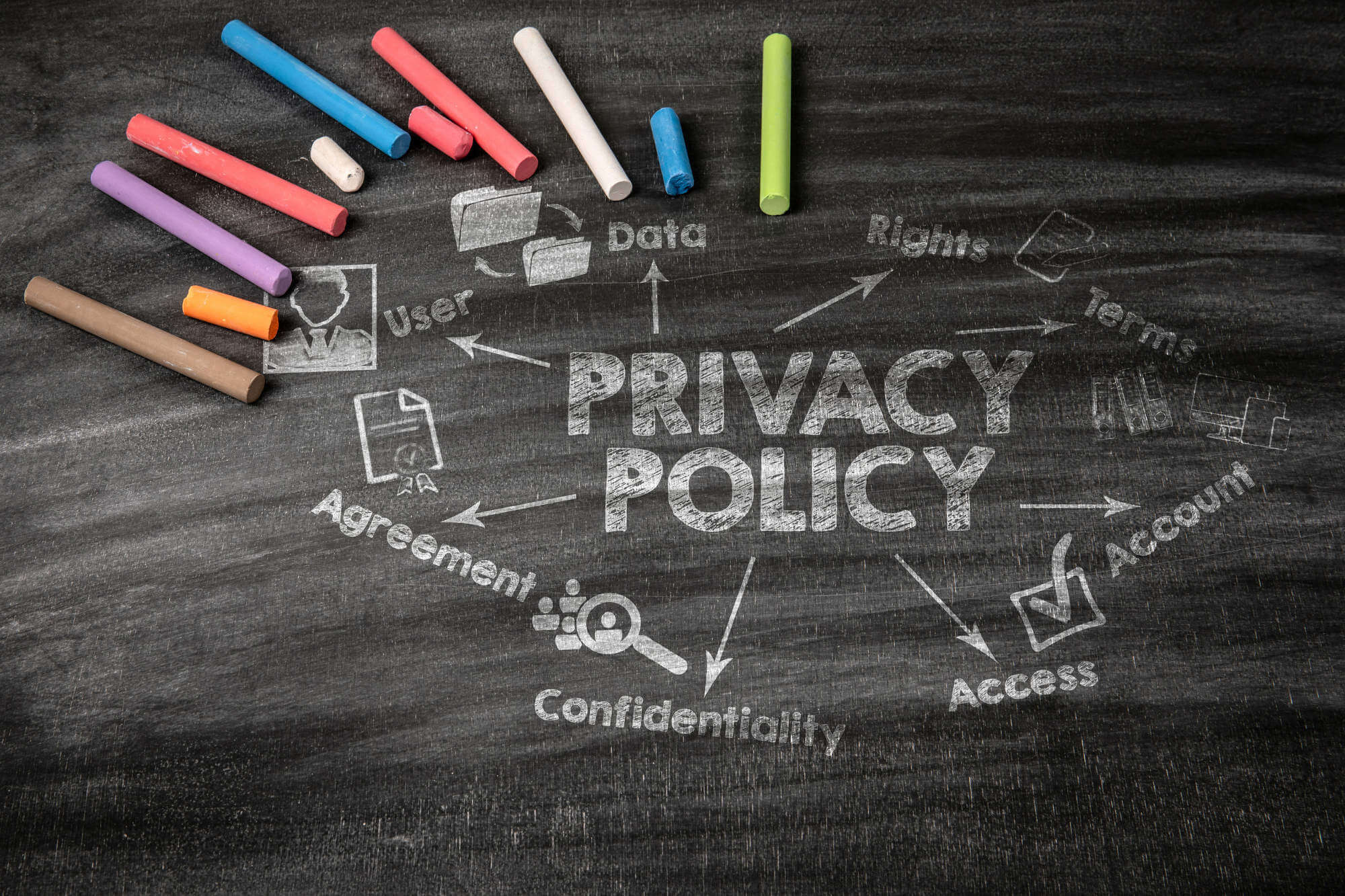 Privacy policy concept black scratched textured chalkboard background